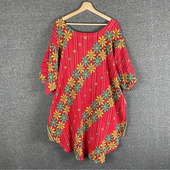 Kantha Bae Boho Hippie Quilted Floral Slouchy Above Knee Reversible Dress OS - Picture 11 of 11